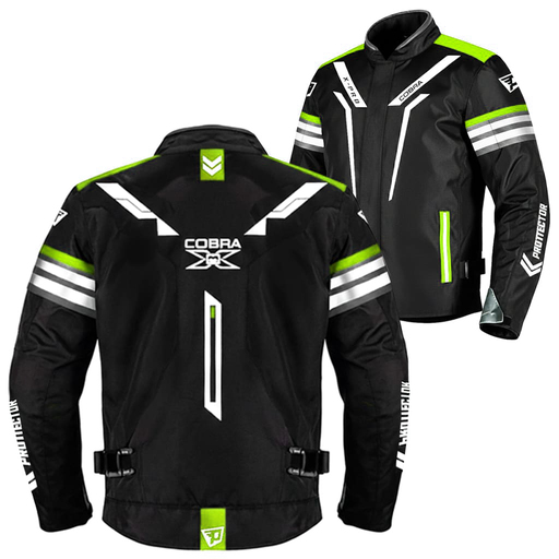 Chaqueta Moto Protecciones COBRA X RAIN Reflectiva Antifricción Verde Neon - Imagen 5